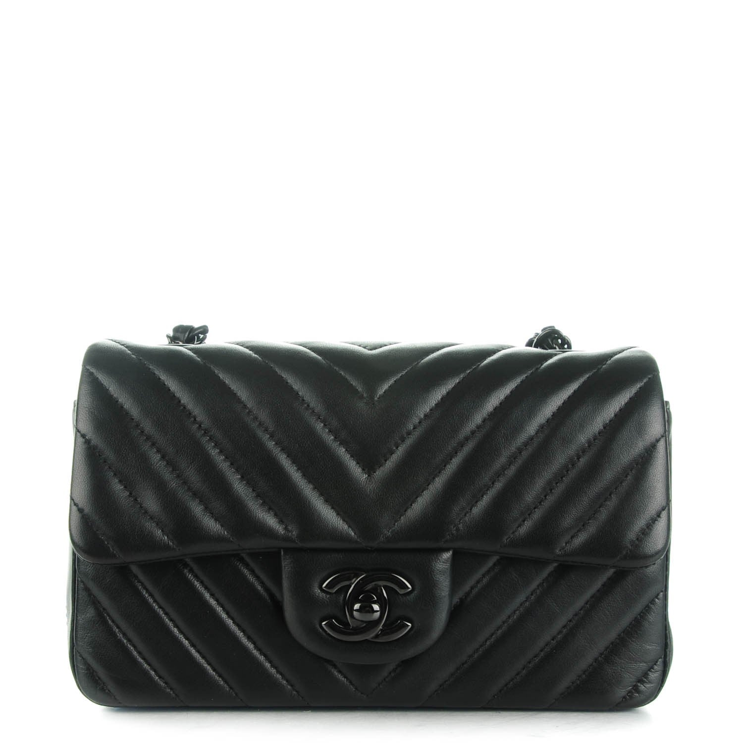 Chanel Lambskin Chevron Quilted Mini Rectangular Flap So Black 1 of 8