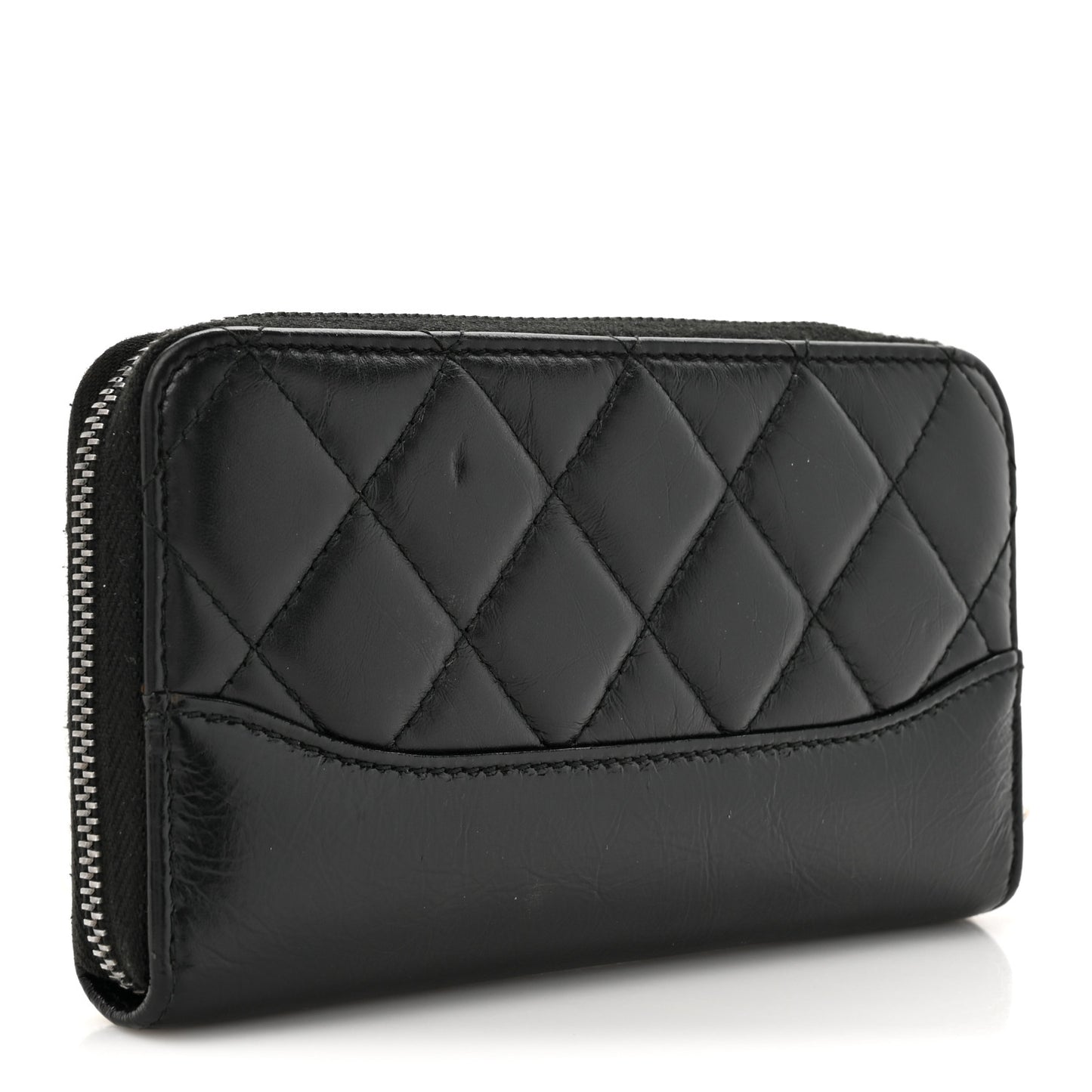 Aged Calfskin Quilted Small Gabrielle Zip Around Wallet Black