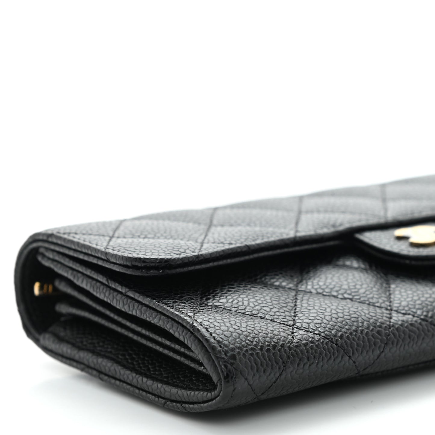 Caviar Quilted Large Gusset Flap Wallet Black