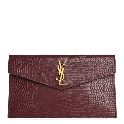 Saint Laurent Calfskin Crocodile Embossed Uptown Monogram Clutch Rouge Legion Rouge Legion 1 of 8