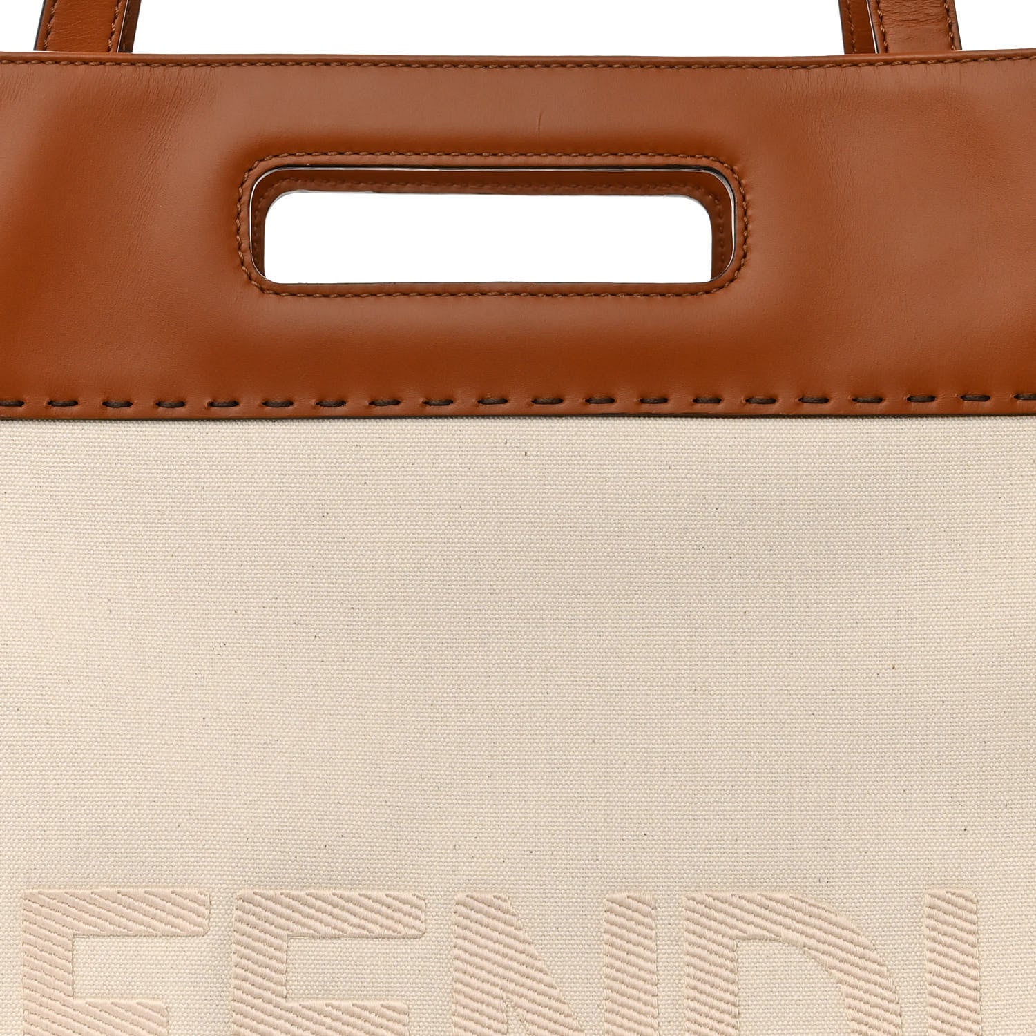Fendi Canvas Vitello King Logo Embroidered Shopper Tote Grezzo Cuoio 8 of 10