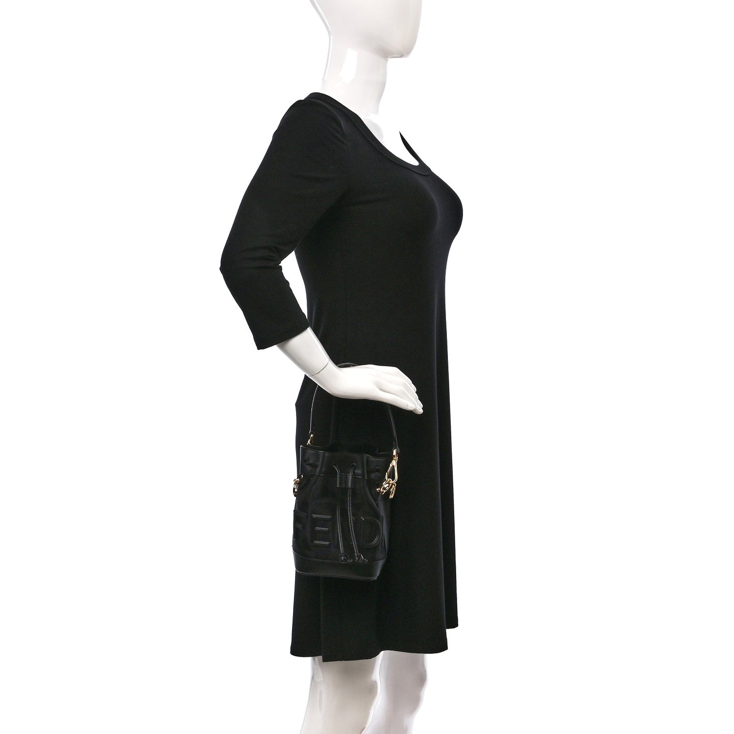 Mesh Vitello King F is Fendi Logo Embroidered Mini Mon Tresor Bucket Bag Black