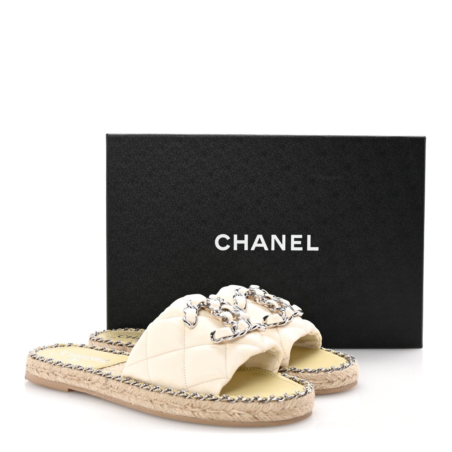 Chanel Lambskin Quilted CC Chain Espadrille Mules 37 White 10 of 10