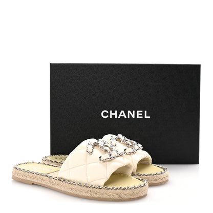 Chanel Lambskin Quilted CC Chain Espadrille Mules 37 White 10 of 10