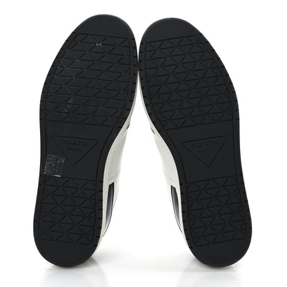 Prada Vitello Sport Spazzolato Rois Metal Triangle Logo Mens Downtown Low Top Sneakers 7.5 White Black 6 of 9