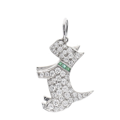 Tiffany Platinum Diamond Emerald Scottie Dog Charm 1 of 4