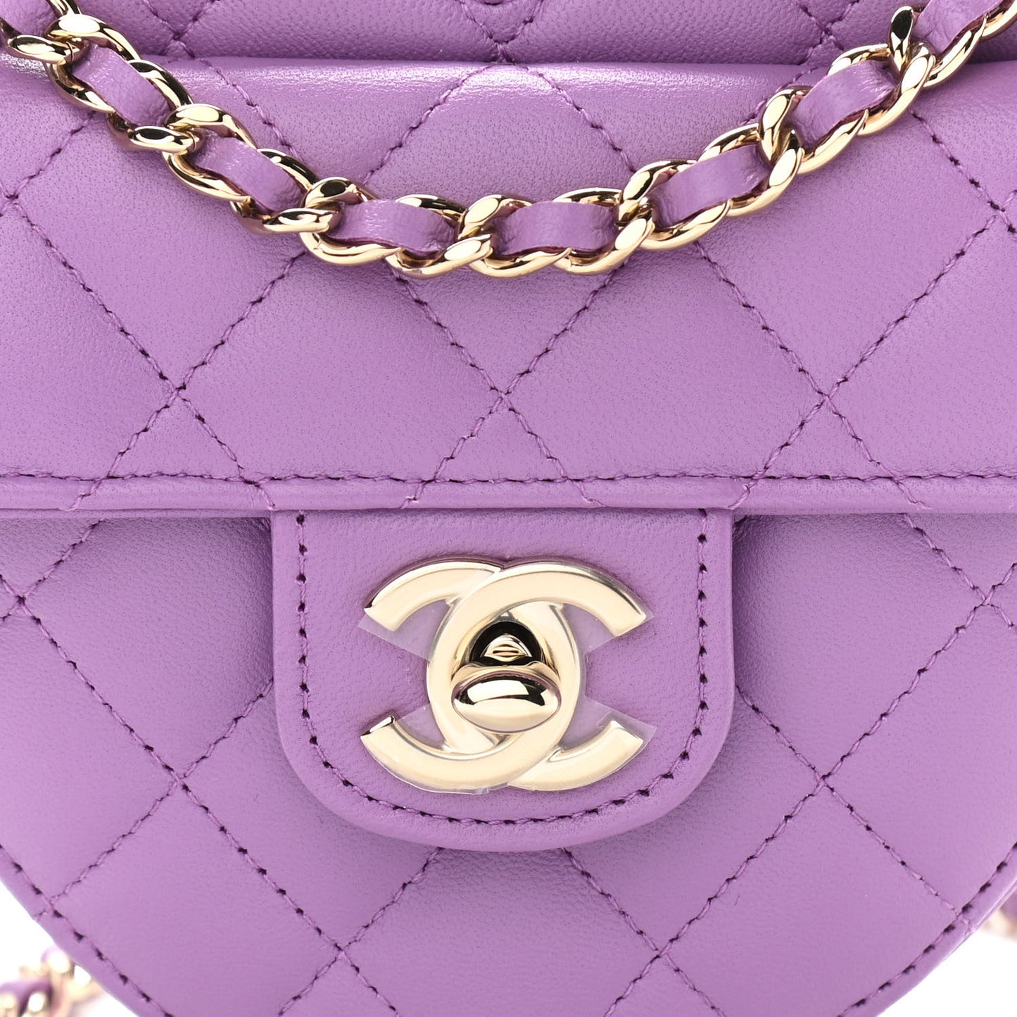 Lambskin Quilted CC In Love Heart Clutch With Chain Purple