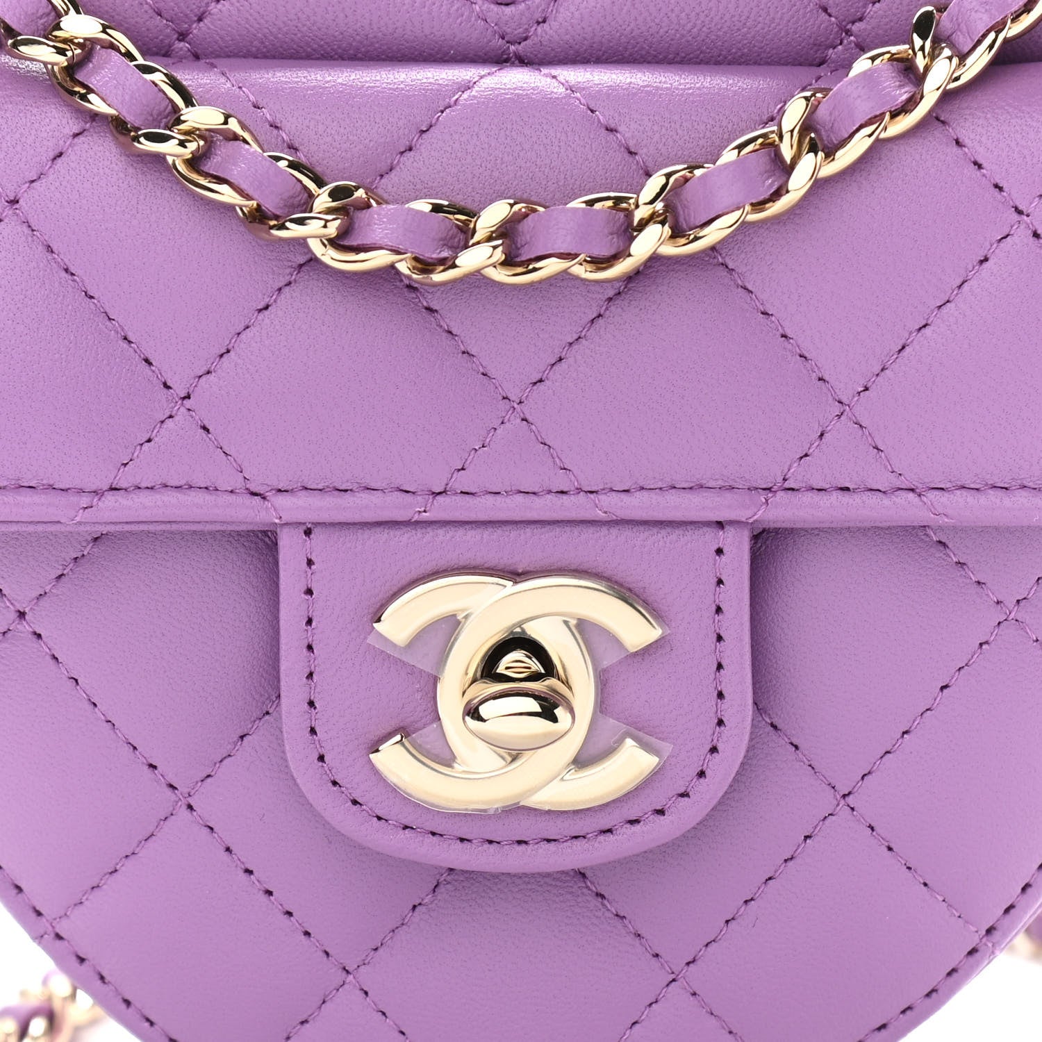 Chanel Lambskin Quilted CC In Love Heart Clutch With Chain Purple 8 of 10