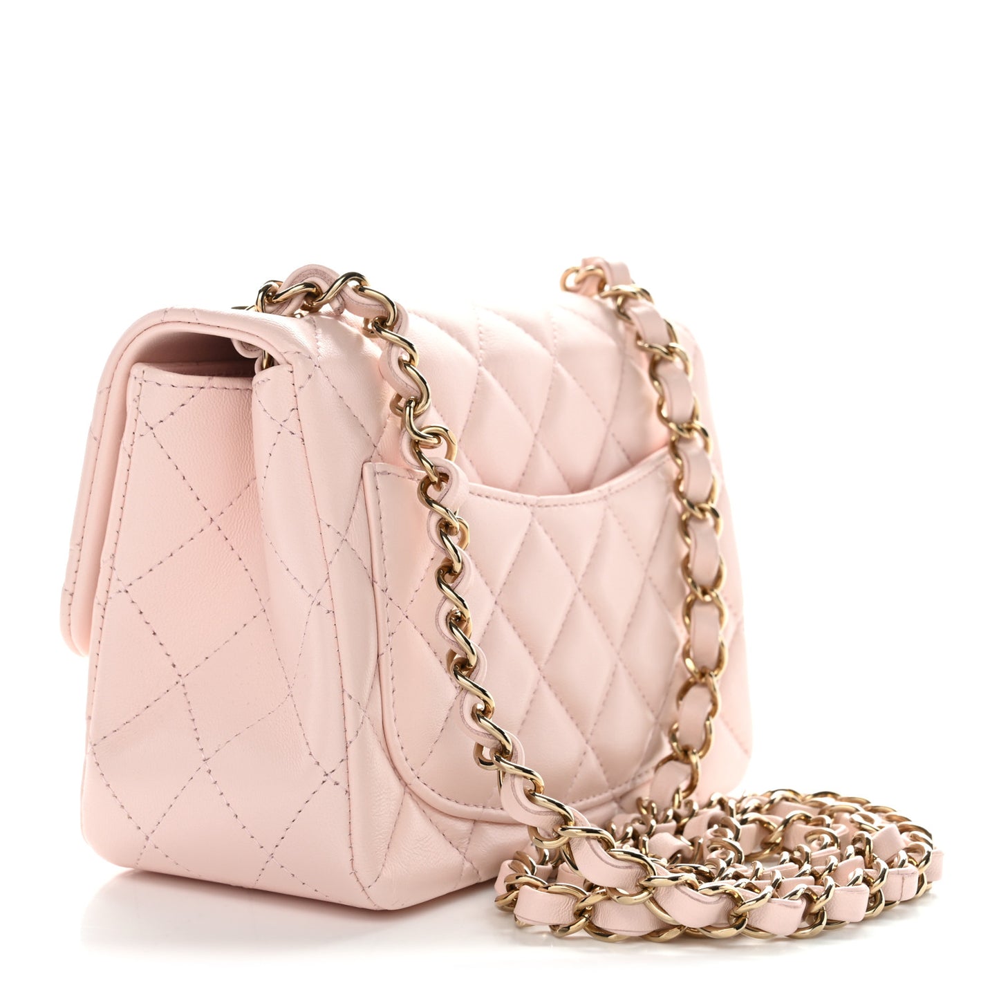 Lambskin Quilted Mini Square Flap Light Pink