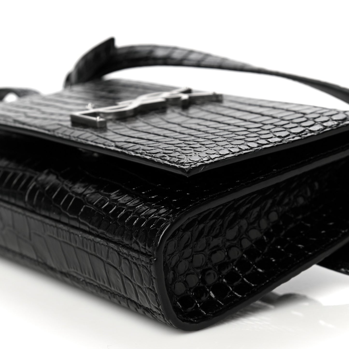 Calfskin Crocodile Embossed Monogram Kate Belt Bag Black