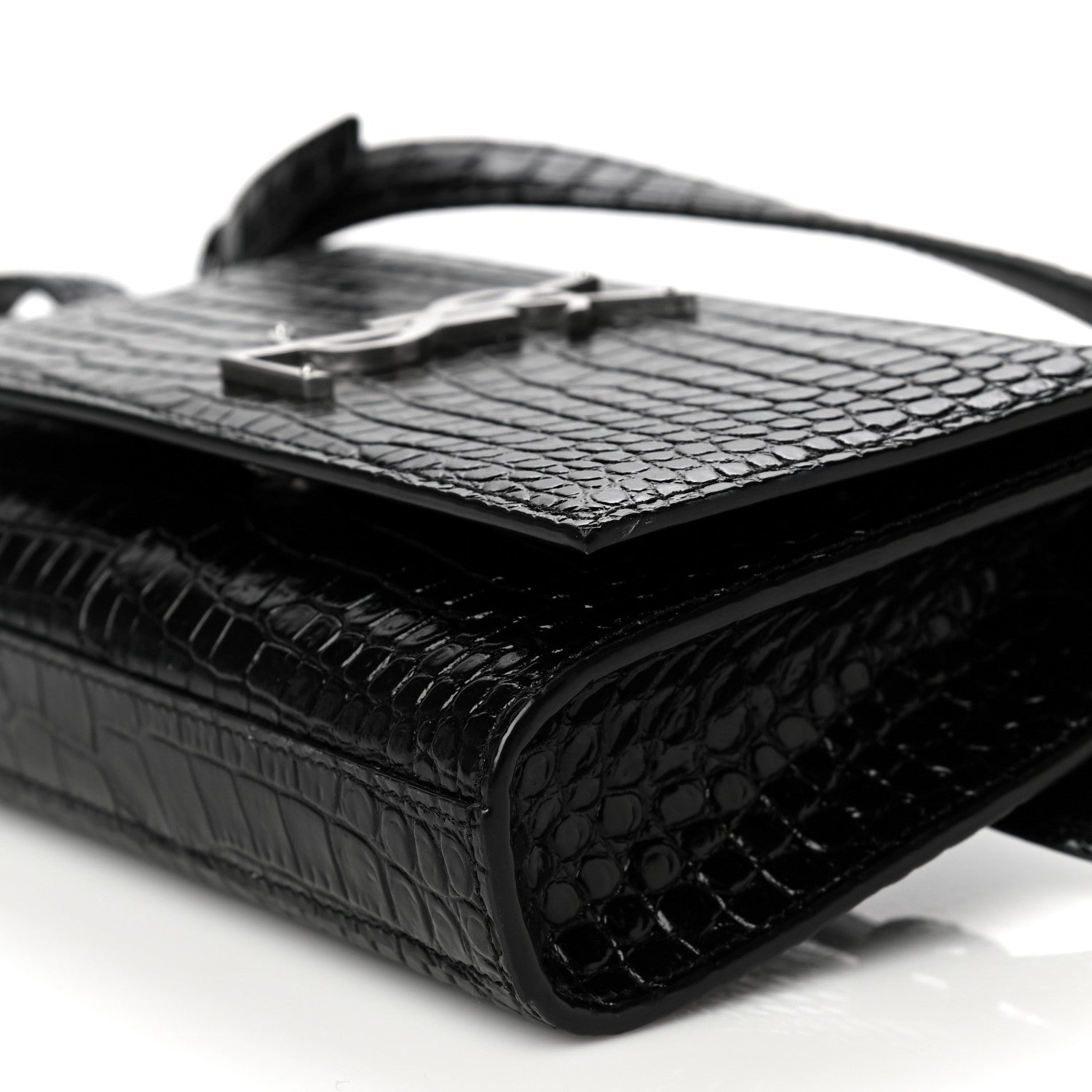 Saint Laurent Calfskin Crocodile Embossed Monogram Kate Belt Bag Black 10 of 20