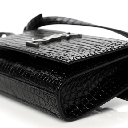 Saint Laurent Calfskin Crocodile Embossed Monogram Kate Belt Bag Black 10 of 20