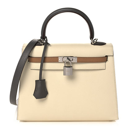 Hermes Epsom Tri-Color Kelly Sellier 25 Nata Chai Gris Meyer 1 of 38