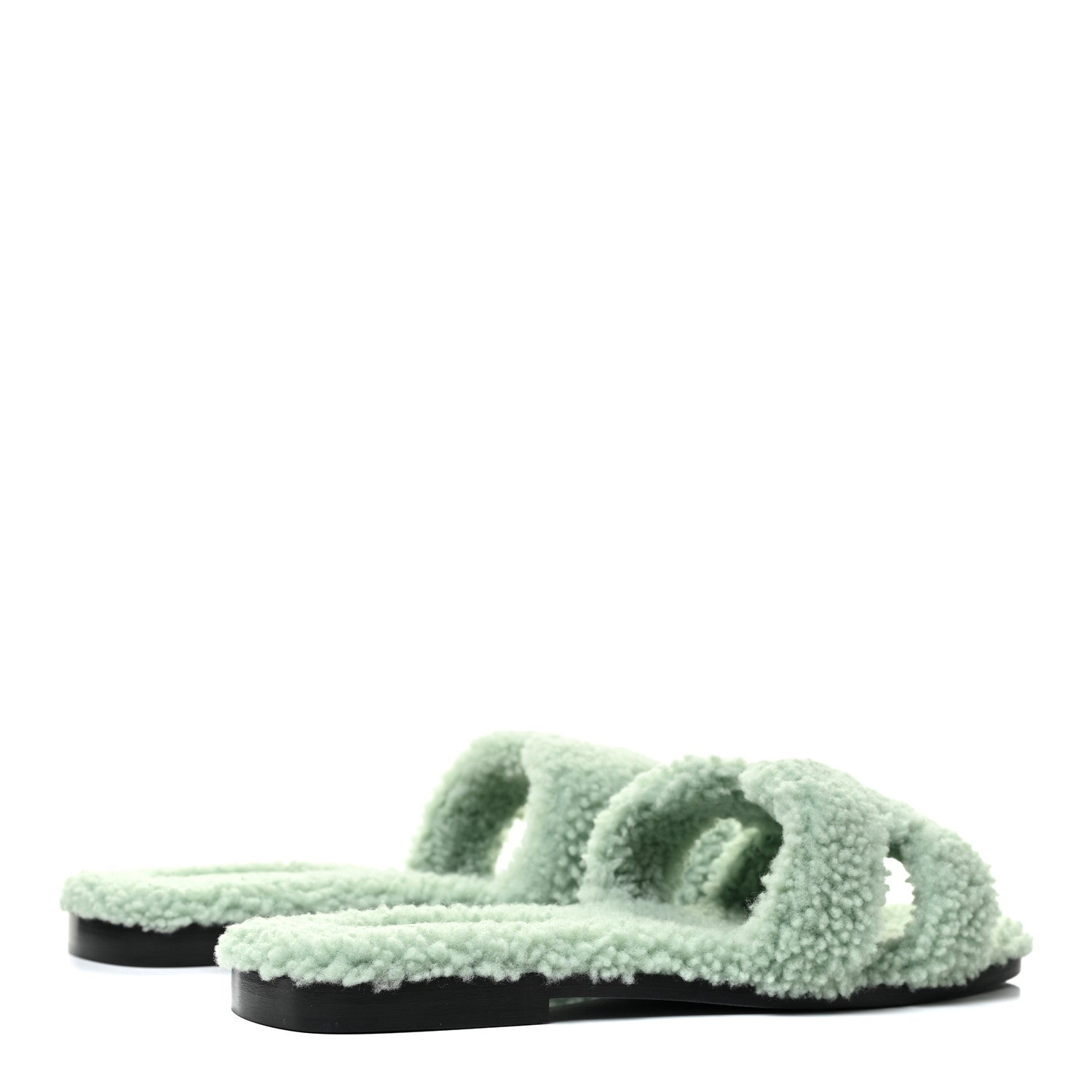 Hermes Woolskin Oran Sandals 38 Vert D'Eau 4 of 12