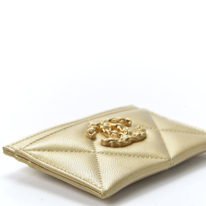 Chanel Metallic Goatskin Quilted Chanel 19 Card Holder Gold 5 of 10