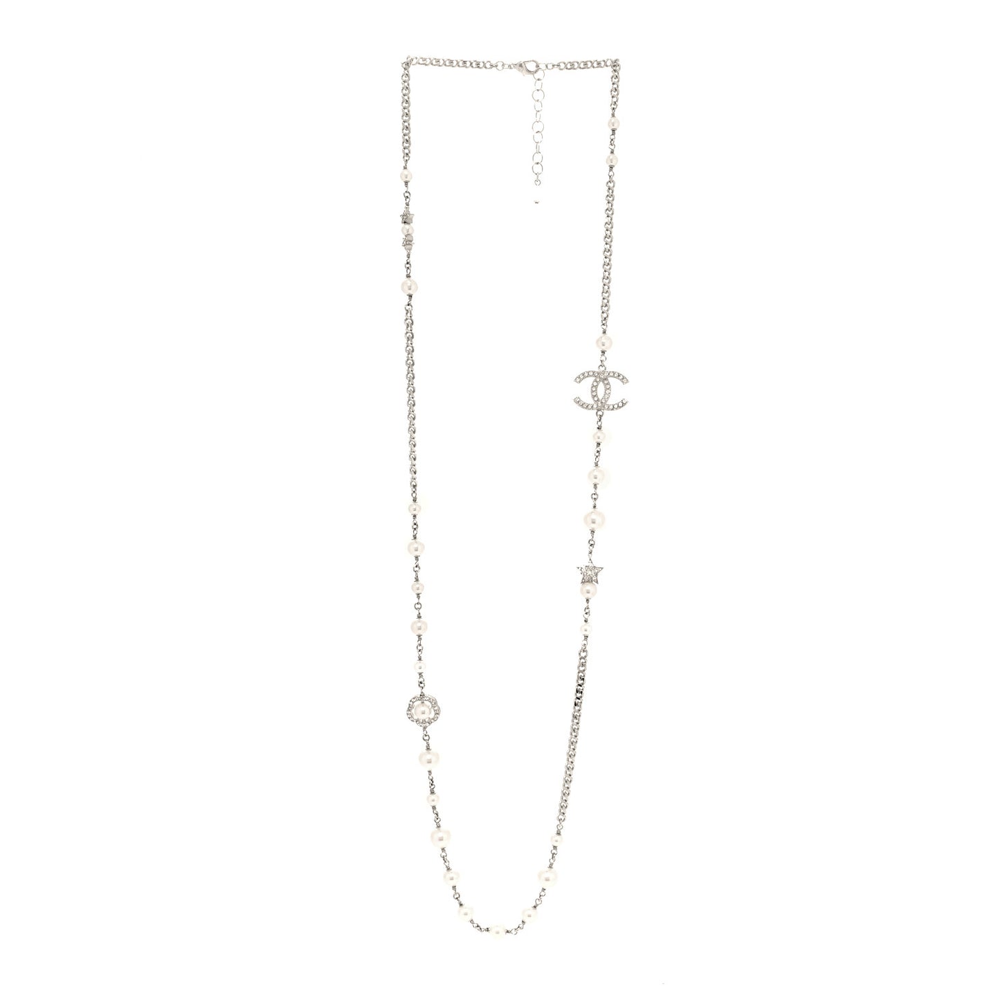 Pearl CC Star Long Necklace Silver
