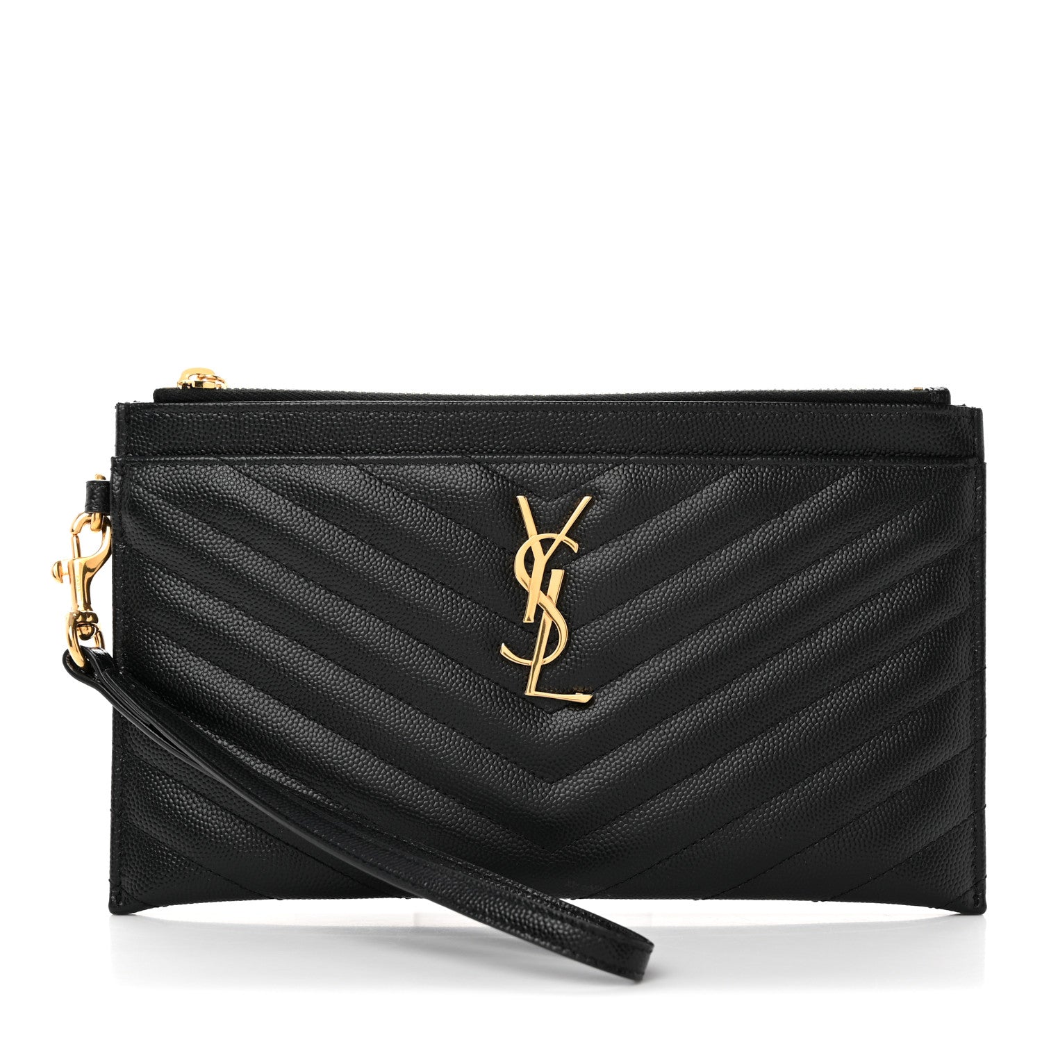 Saint Laurent Grain De Poudre Chevron Monogram Large Bill Pouch Black 1 of 10