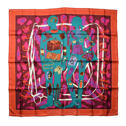 Hermes Silk Monsieur et Madame II Scarf 90 Vermillon Fuchsia Canard 1 of 4