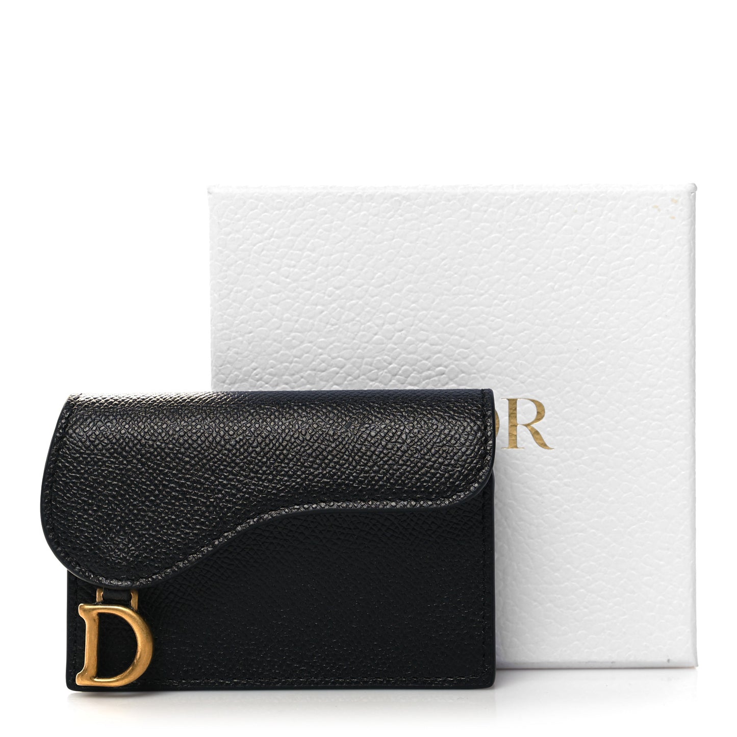 Grained Calfskin Saddle Card Holder Black