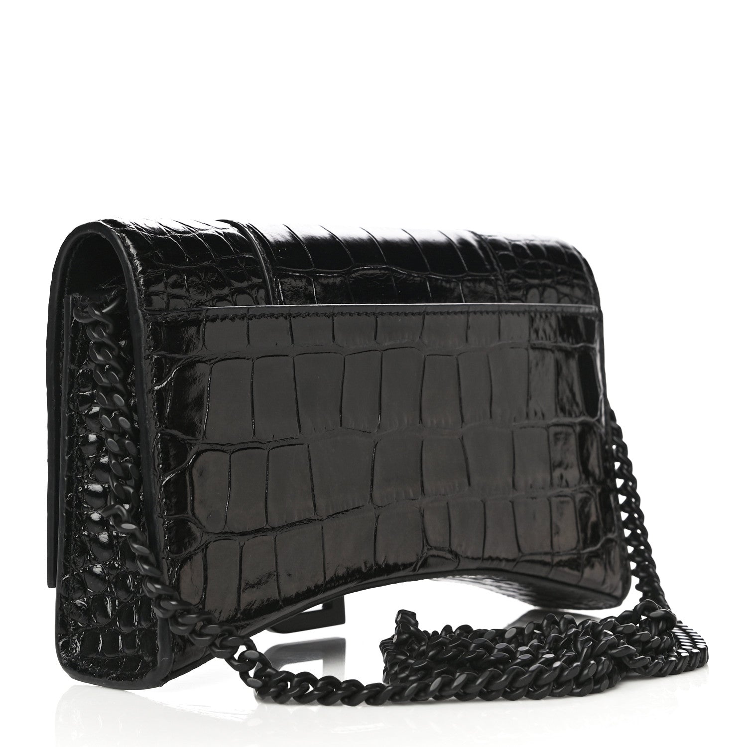 Balenciaga Shiny Calfskin Monochrome Crocodile Embossed Hourglass Chain Bag Black 2 of 15