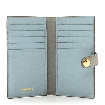 Miu Miu Goatskin Madras Vertical Wallet Grey Blue 5 of 8