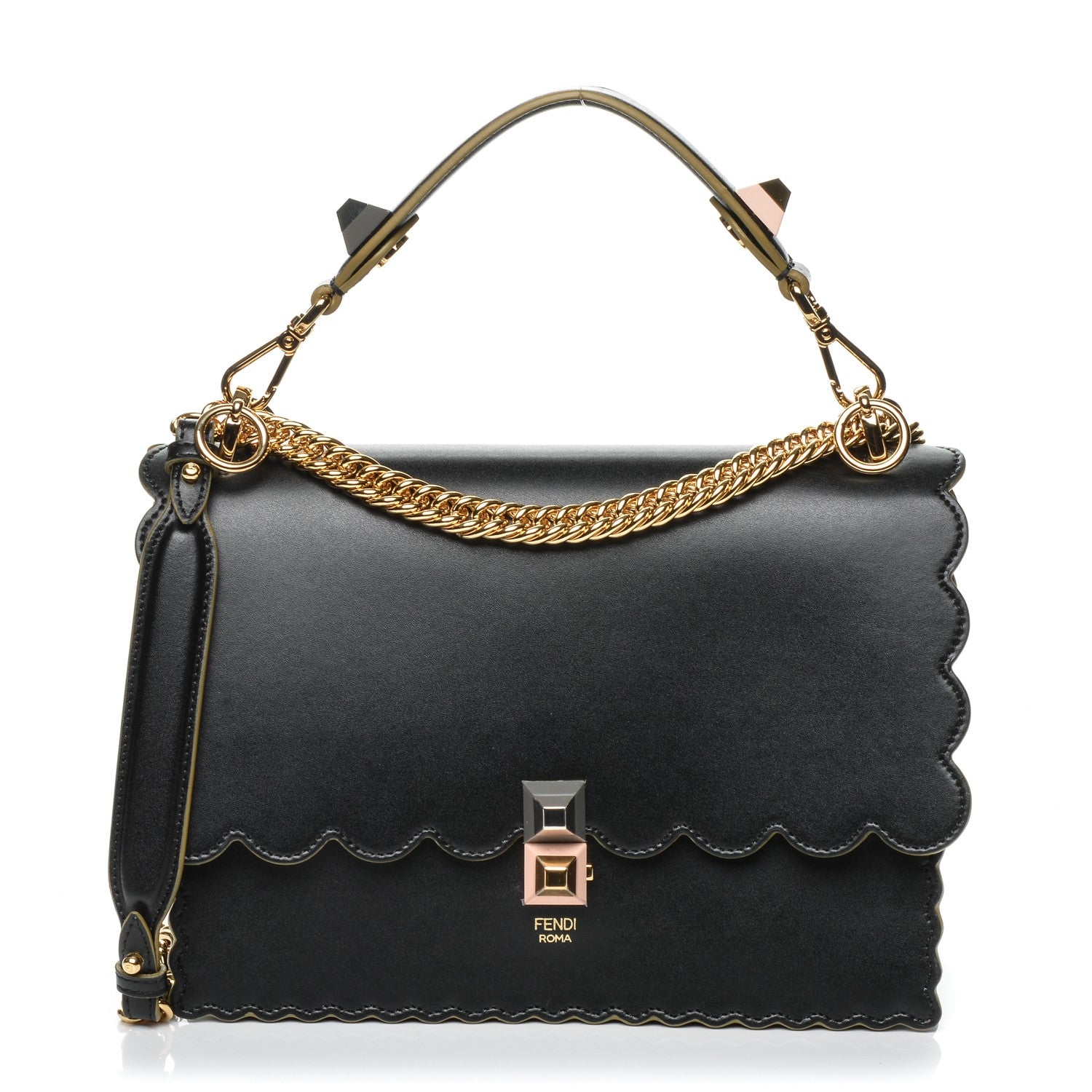 Fendi Vitello Liberty Scalloped Studded Kan I Shoulder Bag Black 1 of 7
