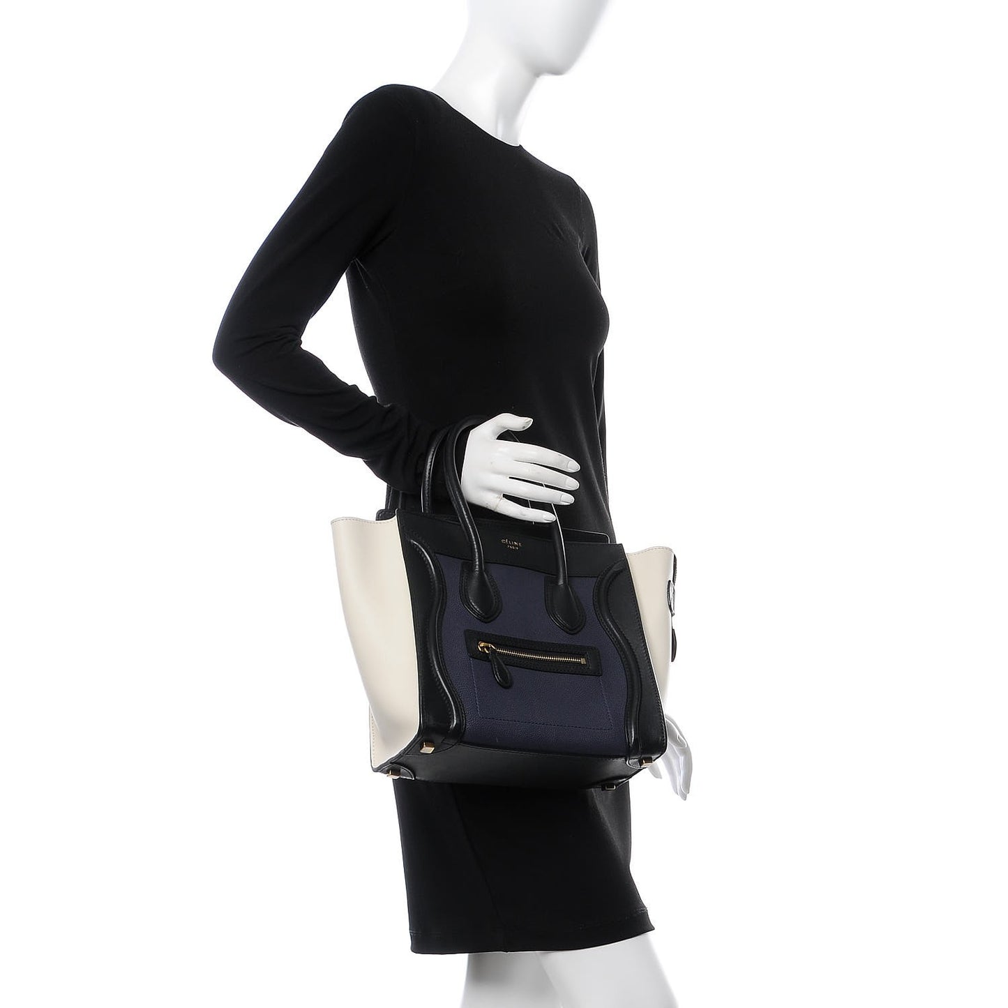 Textured Calfskin Micro Tri-Color Luggage Navy Blue