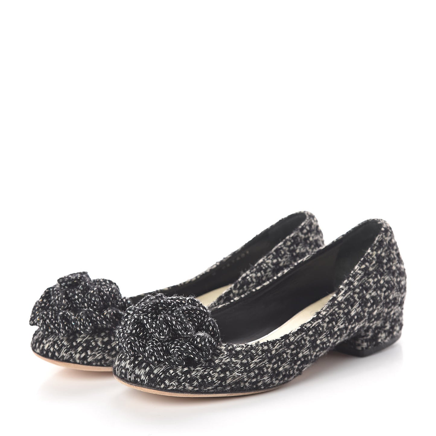 Tweed Camellia Ballerina Flats 36 Black