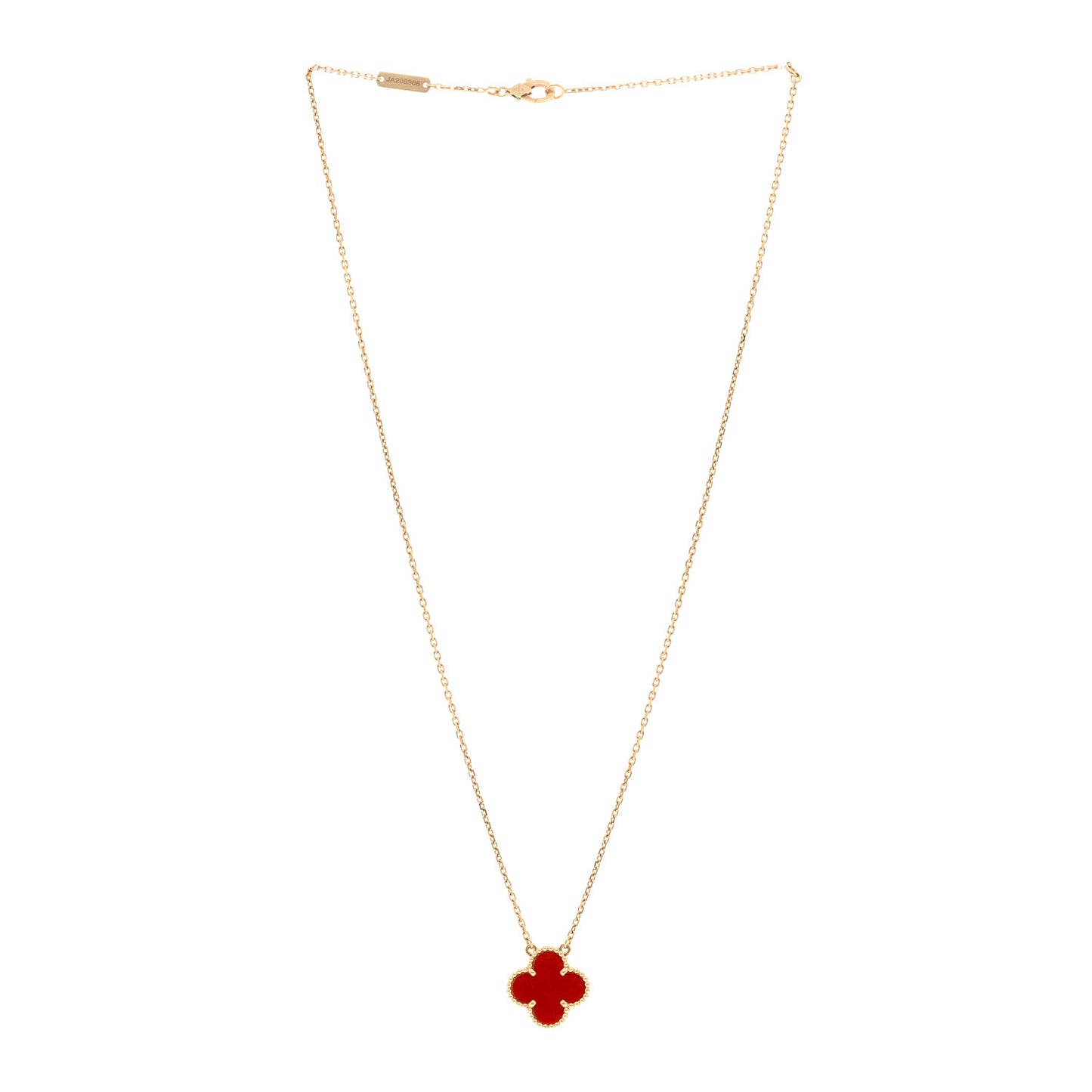 18K Yellow Gold Carnelian Vintage Alhambra Pendant Necklace