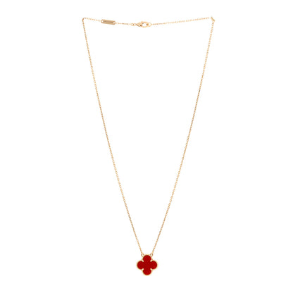 Van Cleef & Arpels 18K Yellow Gold Carnelian Vintage Alhambra Pendant Necklace 3 of 4