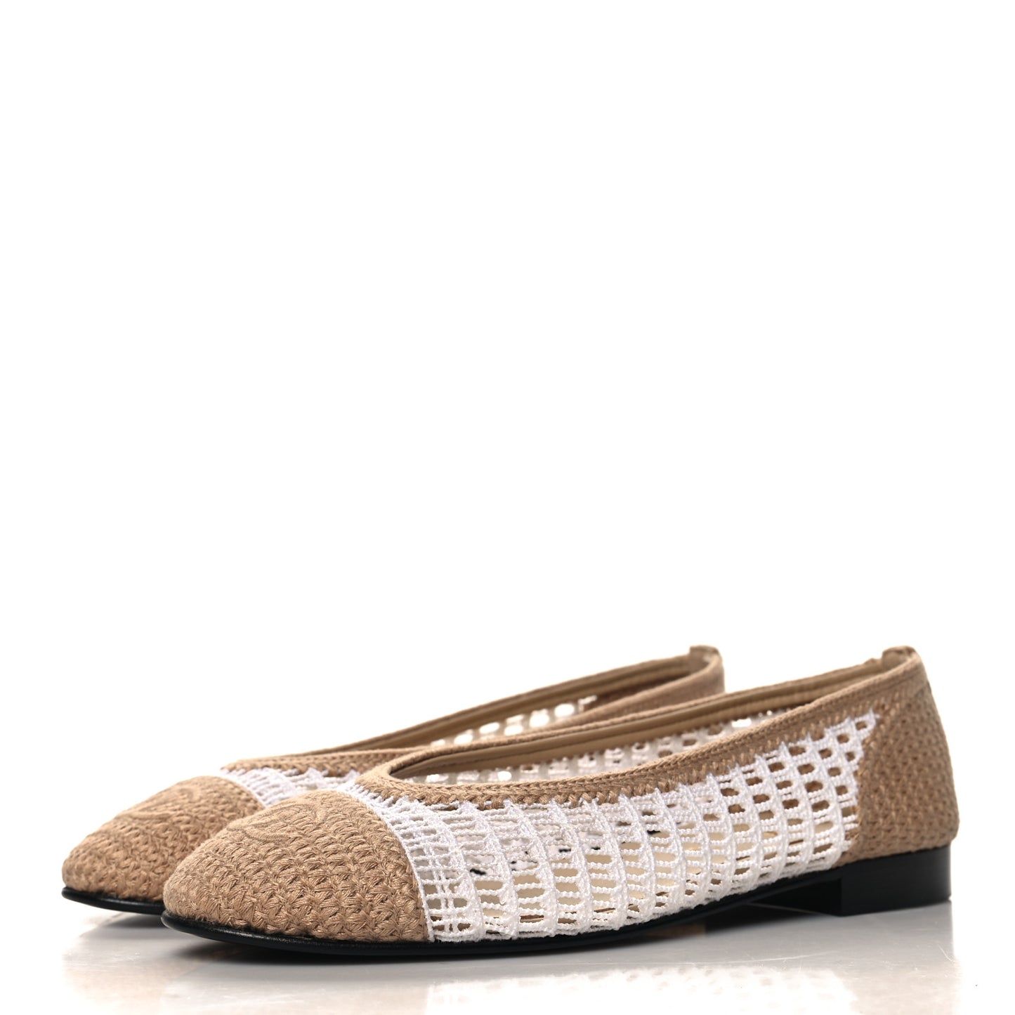 Raffia Cap Toe Ballerina Flats 37 Beige White
