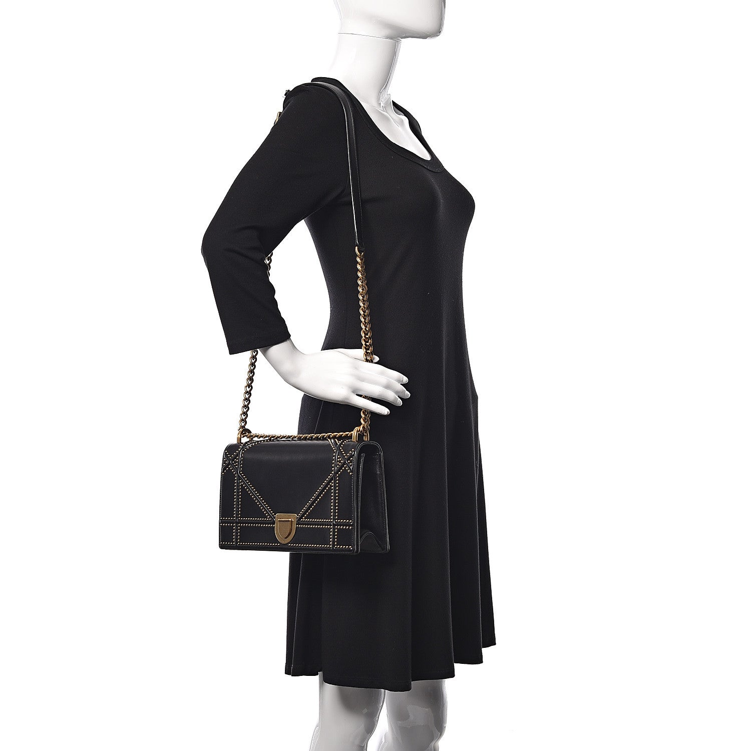 Christian Dior Lambskin Studded Medium Diorama Flap Bag Black 2 of 22