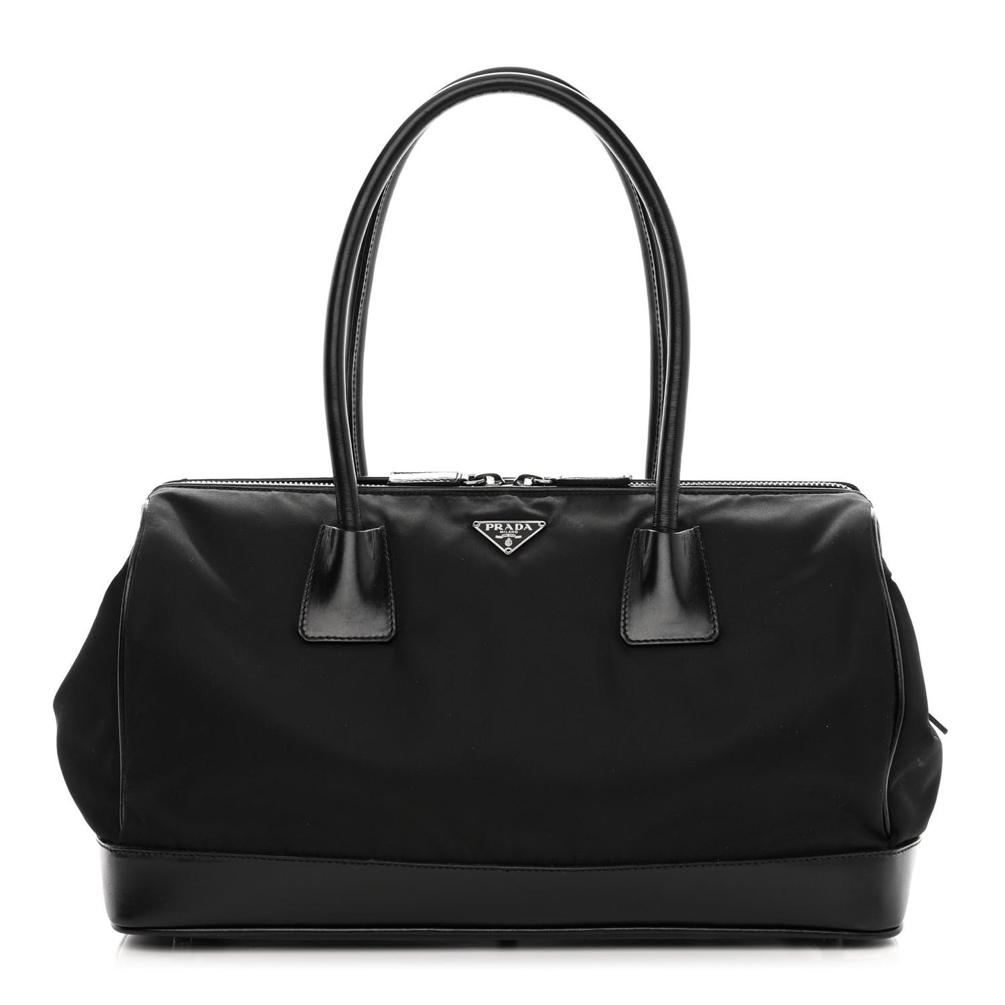 Tessuto Nylon Soft Calfskin Shoulder Bag Black