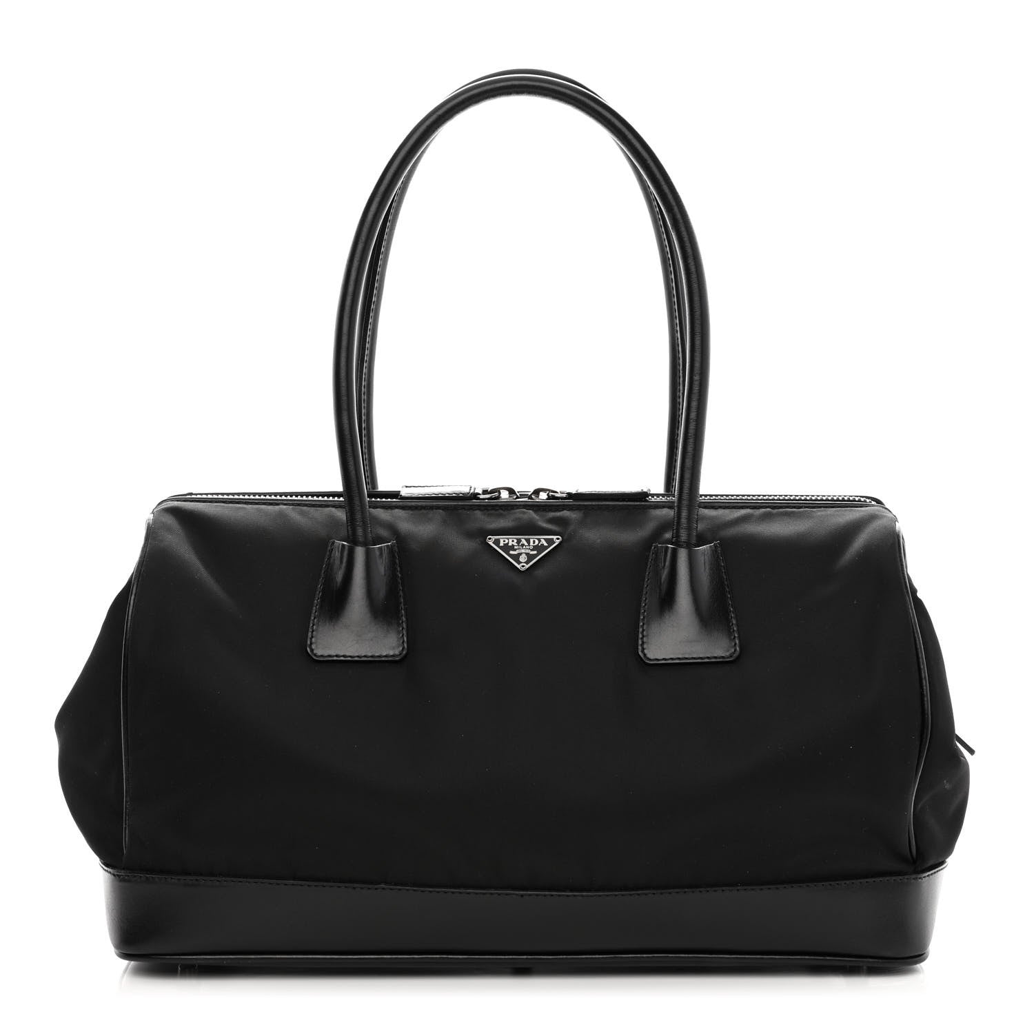 Prada Tessuto Nylon Soft Calfskin Shoulder Bag Black 1 of 10