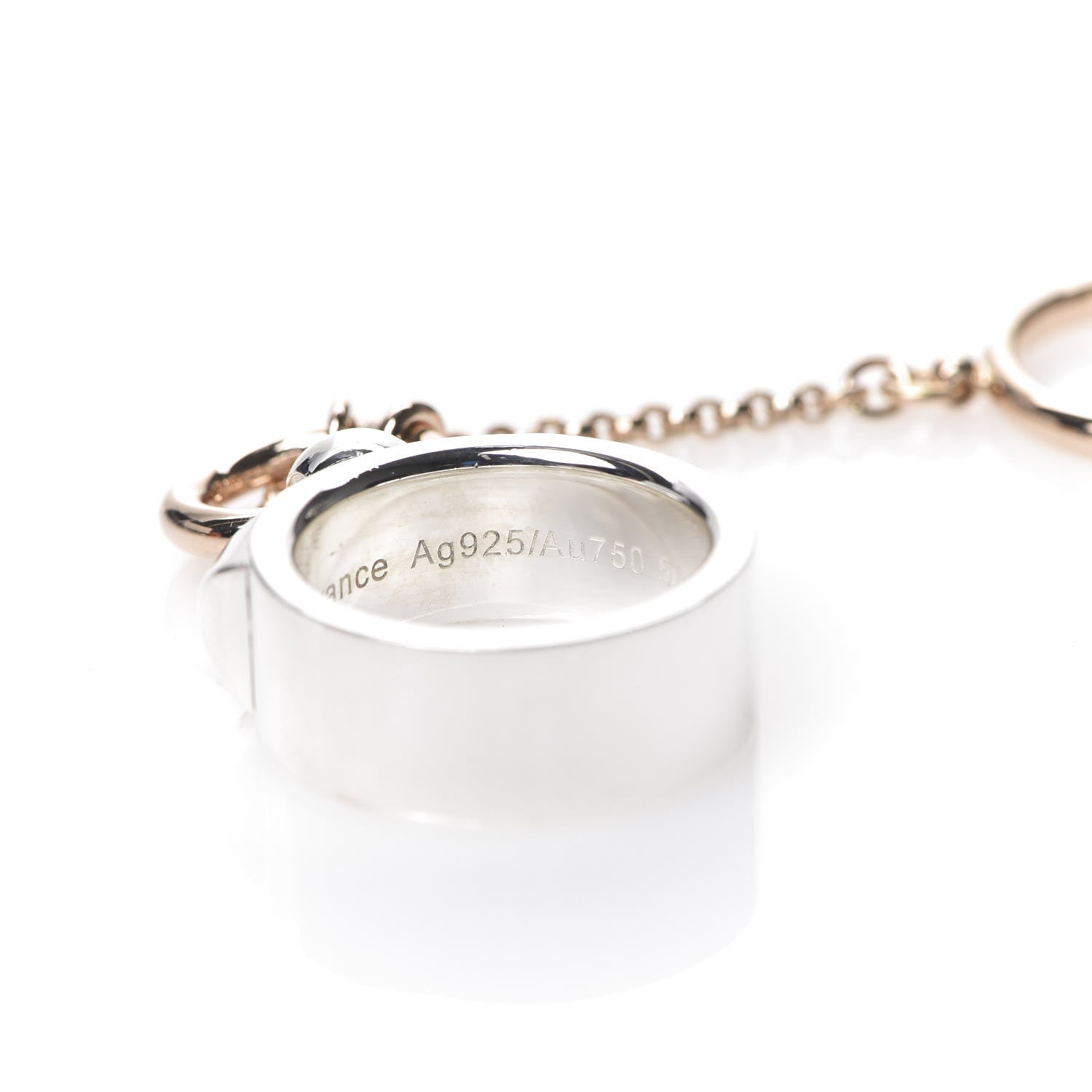 Hermes Sterling Silver 18K Rose Gold Diamond MM Collier De Chien Double Ring 50 5.25 3 of 8