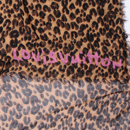 Louis Vuitton Cashmere Silk Leopard Stole Brown 4 of 4