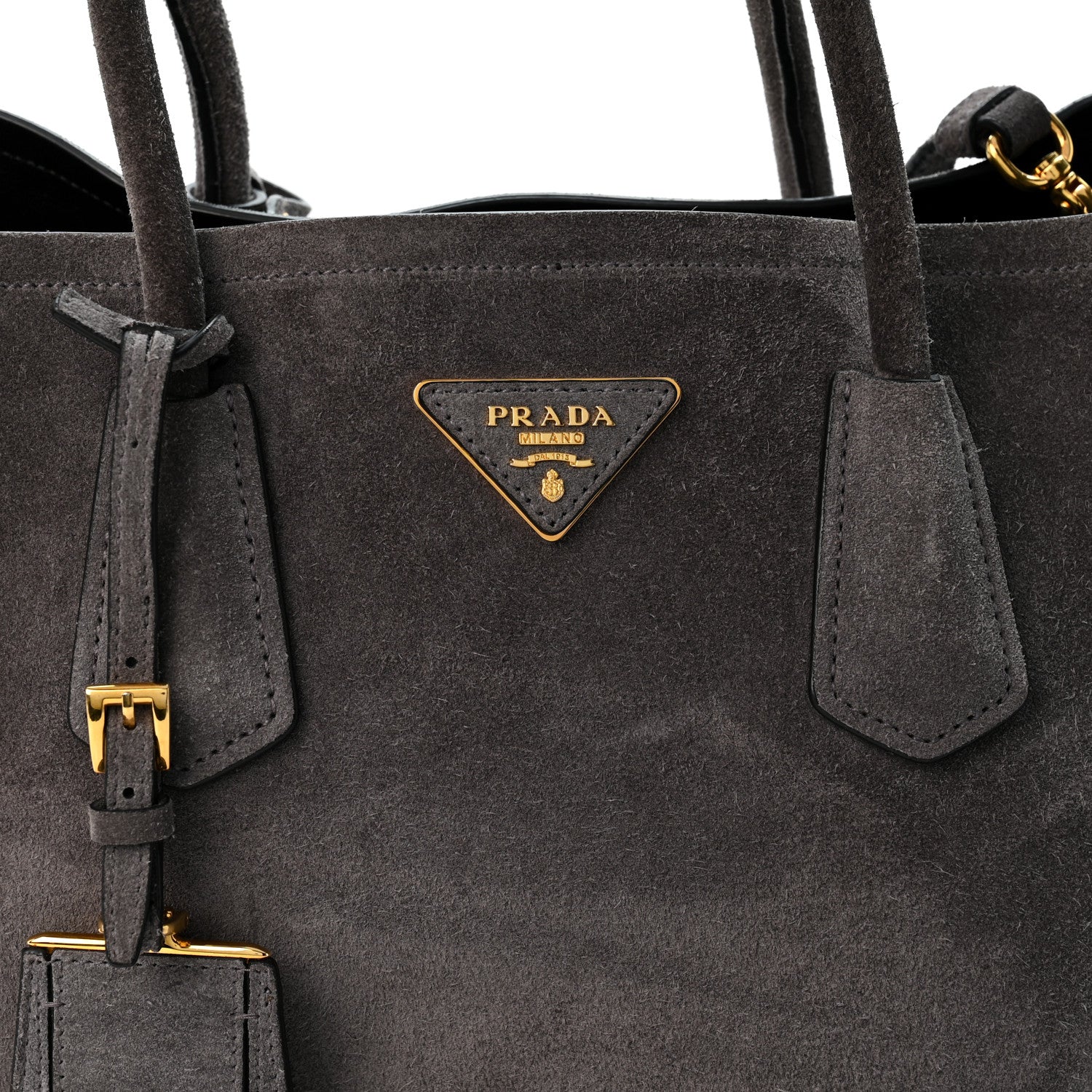 Prada Scamosciato Suede Medium Double Bag Tote Grigio 8 of 14