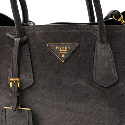 Prada Scamosciato Suede Medium Double Bag Tote Grigio 8 of 14