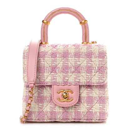 Chanel Tweed Handle Crush Top Handle Flap Bag Pink Ecru 1 of 9