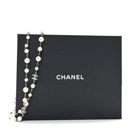 Chanel Crystal Pearl CC Long Necklace Silver 5 of 6
