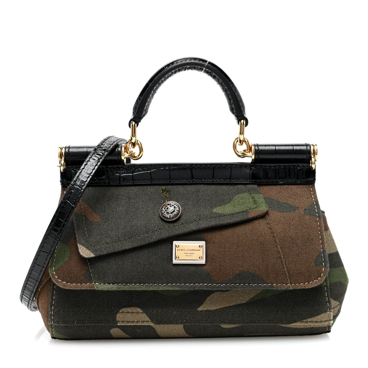 Cotton Calfskin Croc Embossed Camouflage Patchwork Small Sicily Multicolor
