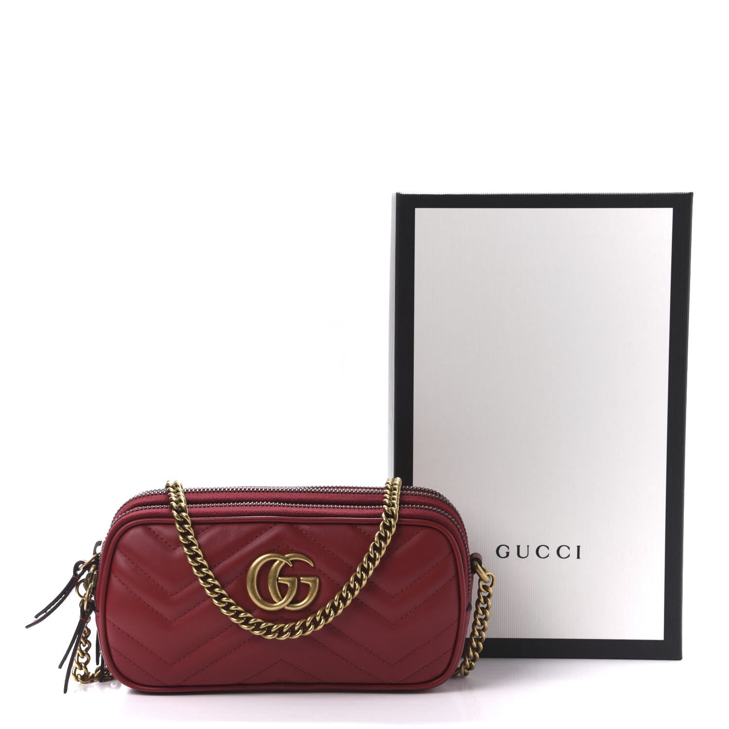 Gucci Calfskin Matelasse Mini GG Marmont Chain Crossbody Bag Hibiscus Red 10 of 10