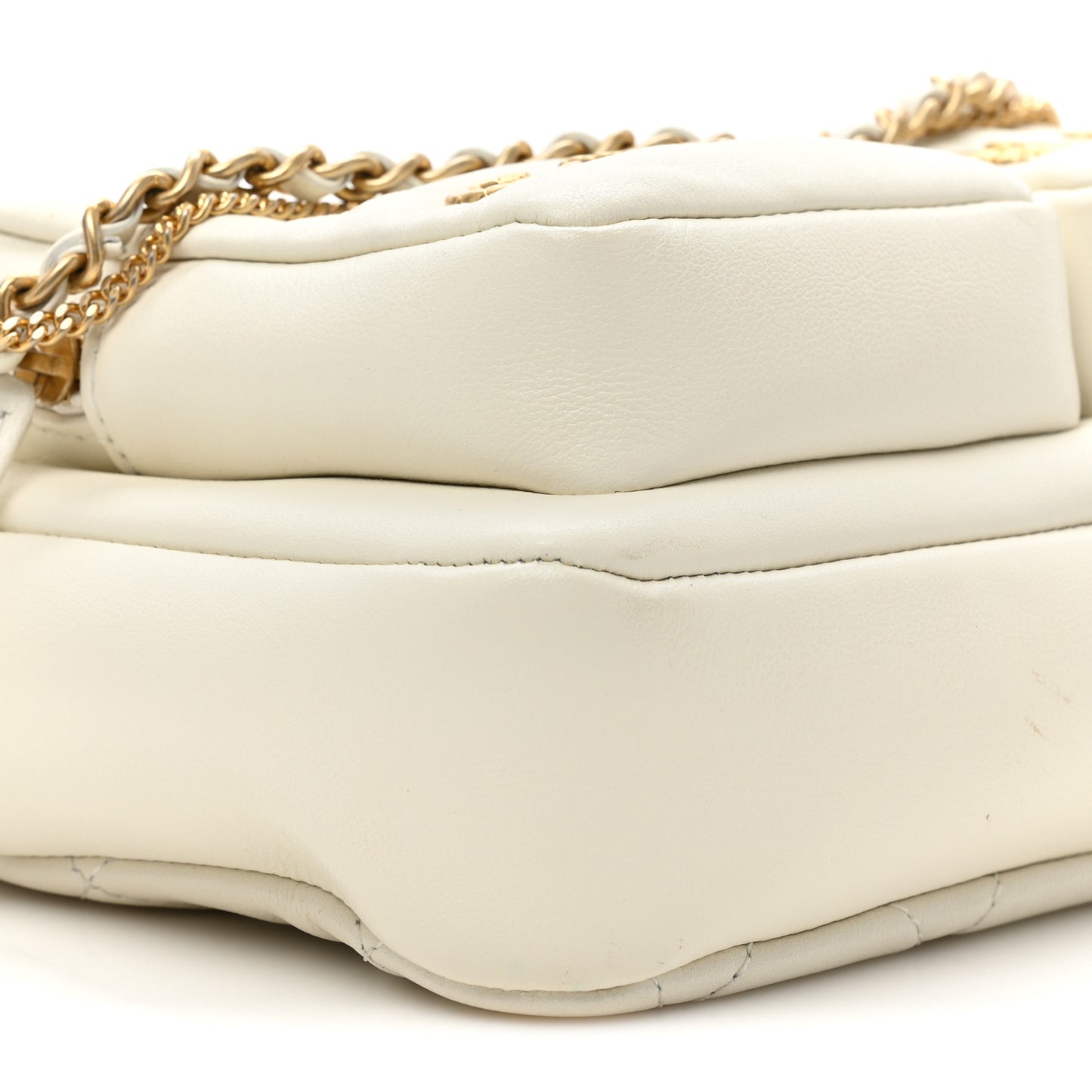 Calfskin Quilted Small Camera Case White