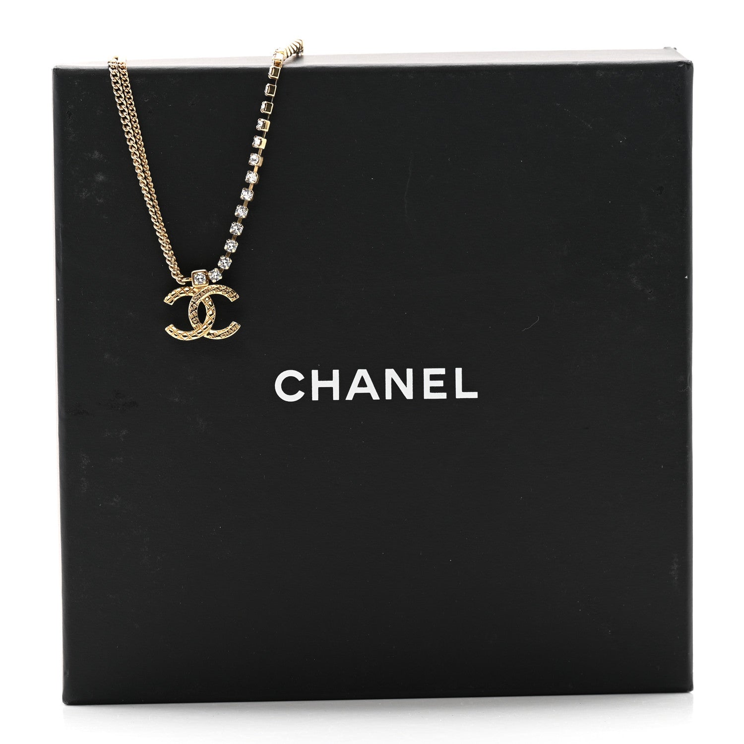 Chanel Metal Crystal Quilted CC Pendant Necklace Gold 6 of 6