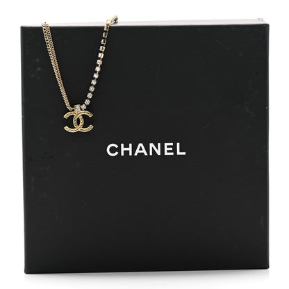 Chanel Metal Crystal Quilted CC Pendant Necklace Gold 6 of 6
