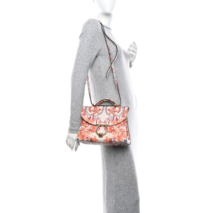 Salvatore Ferragamo Calfskin Fiori Print Margot Top Handle Satchel New White 2 of 8
