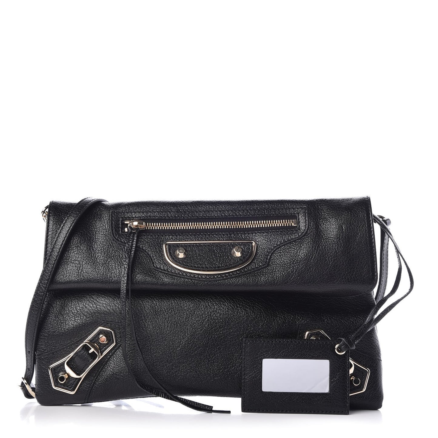 Chevre Gold Metallic Edge Hardware Envelope Clutch Black