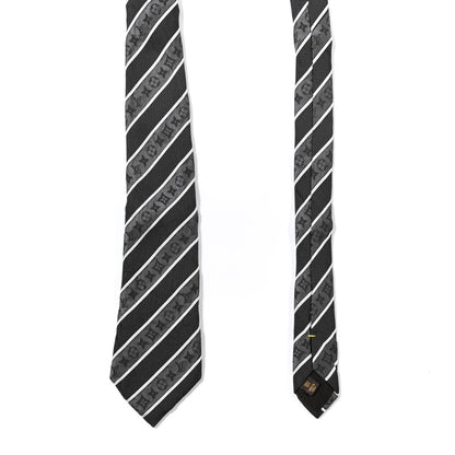 Louis Vuitton Silk Jacquard Monogram Mens Striped Neck Tie Grey Black 1 of 4