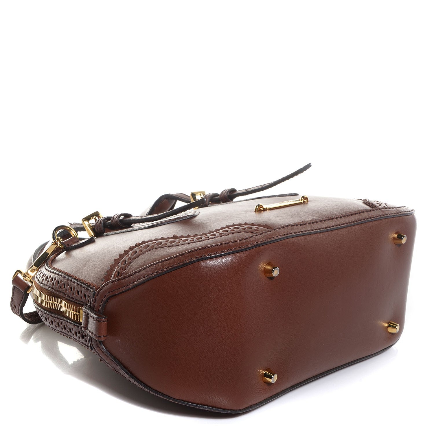 Burberry Lambskin Broguing Small Orchard Bowling Bag Dark Tan 4 of 14