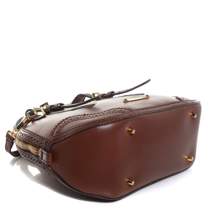 Burberry Lambskin Broguing Small Orchard Bowling Bag Dark Tan 4 of 14